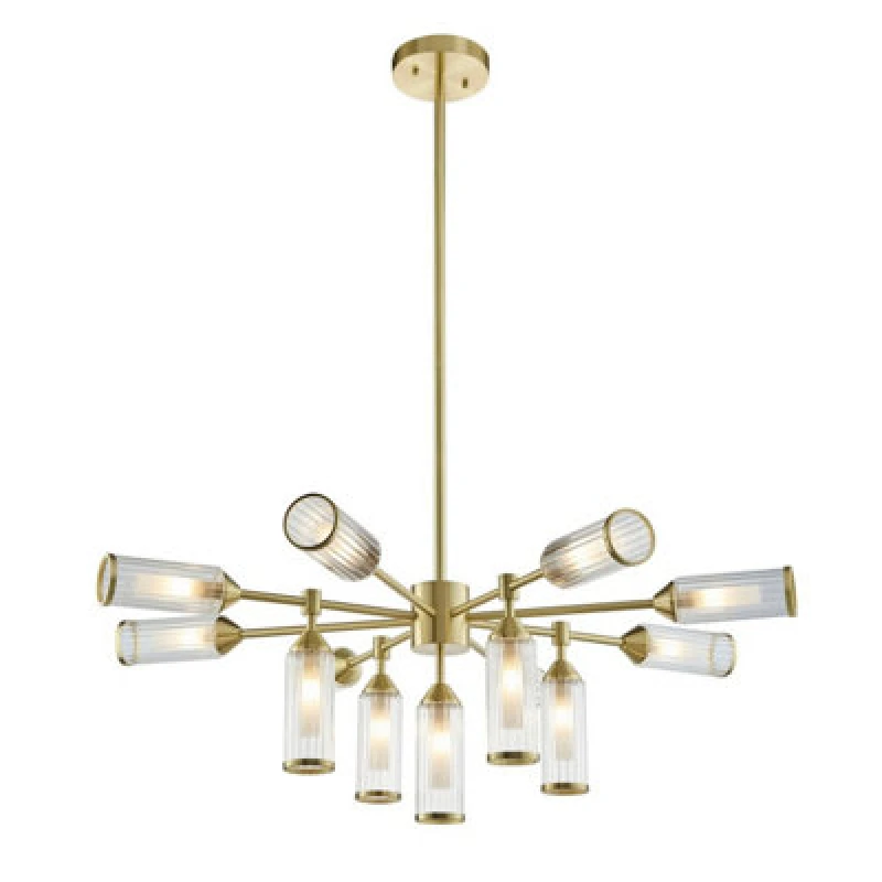 Image of Trieste Multi Arm Pendant Ceiling Light Satin Brass Plate, Clear, Frosted Glass
