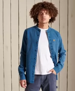 Image of Superdry Mens Indigo Henley Workwear Shirt Blue / Mid Wash Indigo Dobby - Size: M