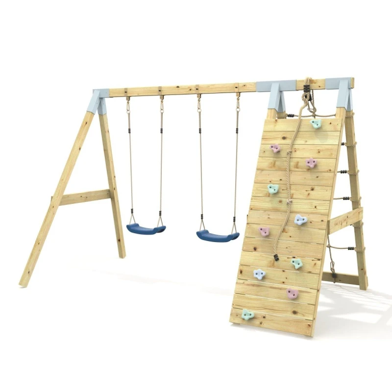 Image of OutdoorToys Premium Double Garden Swing with Up & Over Wall for Kids - Navy Blue Blue Unisex