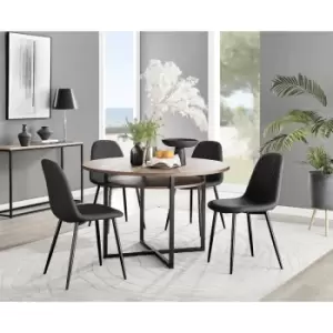 Image of Furniturebox Adley Brown Wood 120cm Storage Dining Table & 4 Black Corona Black Leg Faux Leather Chairs