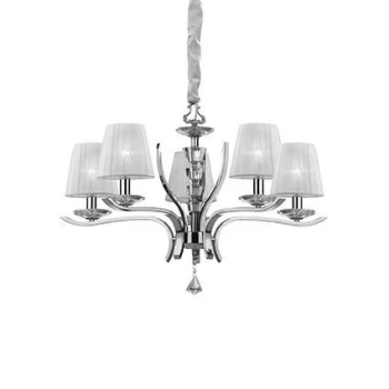 Image of Pegaso 5 Light Crystal Multi Arm Chandelier Chrome, White Finish, E14