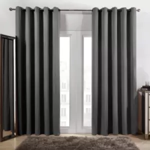 Image of Dreamscene Pair Of Eyelet Blackout Curtains Thermal Ready Made Eyelet - Charcoal Grey 66" X 72"