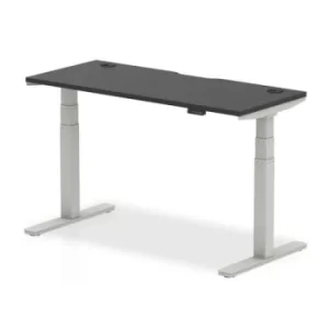 Image of Air Black Series 1400 x 600mm Height Adjustable Desk Black Top with Cable Ports Silver Leg