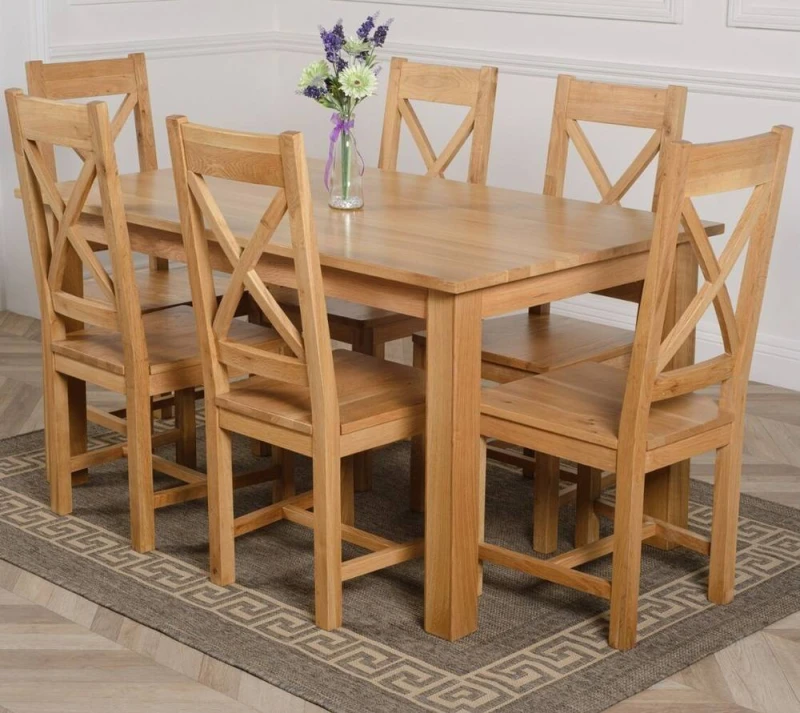 Image of Thats Furniture Oslo 150 x 90cm Medium Oak Dining Table & 6 Berkeley Chairs in Brown Brown Unisex 150 x 90 cm