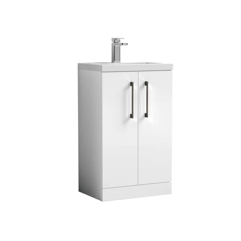 Image of Balterley Bathroom Vanity Basin Unit, Brushed Pewter Handles, 500mm, Gloss White White Unisex
