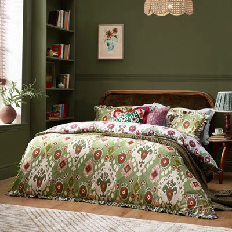 Image of Dawson Ikat Reversible Duvet Cover Set Cedar Green, Cedar Green / Double