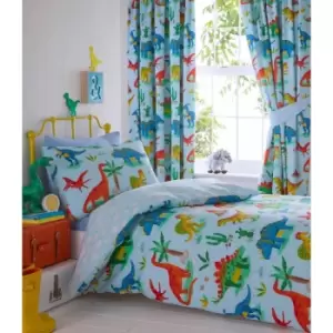 Image of Portfolio Home Kids Club Dinosaurs Duvet Cover And Pillow Case Blue Bed Set - Single