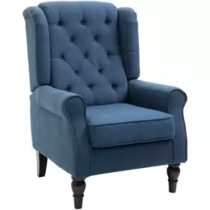 Image of HOMCOM Accent Armchair Home Furniture Retro Tufted Club Wood Fabric Blue - Blue