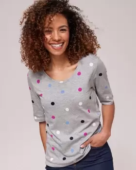 Image of Cotton Traders Womens ½ Sleeve Print Jersey Top in Grey