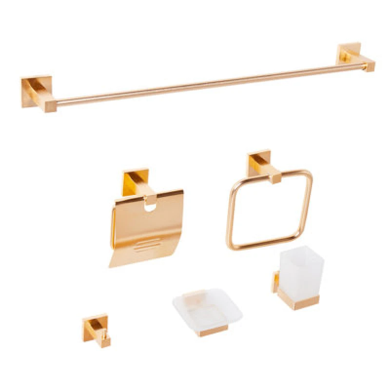 Image of Beliani 6 Piece Bathroom Hardware Set Uvita With Towel Bars And Hooks Gold