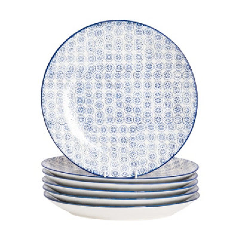 Image of Nicola Spring Hand-Printed Dinner Plates - 25.5Cm - Navy - Pack Of 6
