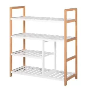 Image of Homcom 4 Tier Shoe Rack Simple Home Storage With Wood Frame Boot Compartment Brown And White