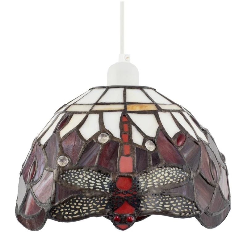 Image of Happy Homewares Deep Red & White Stained Glass Dragonfly Tiffany Pendant Shade Red Unisex