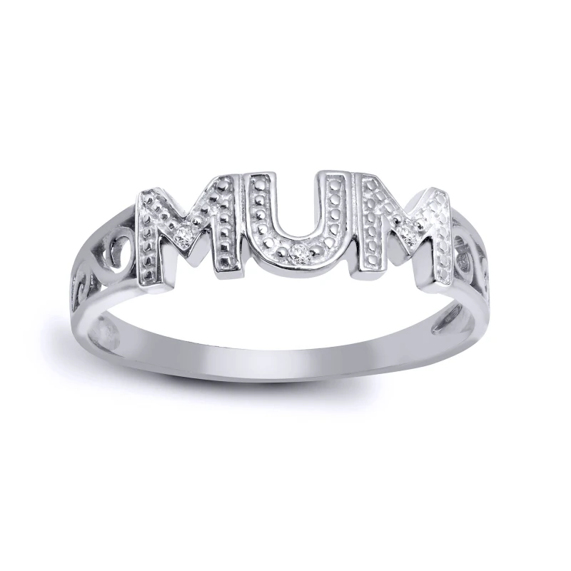 Image of Jewelco London 925 Sterling Silver 0.02ct Diamond Ribbon Scroll MUM Ring 5mm - 925R536 Silver