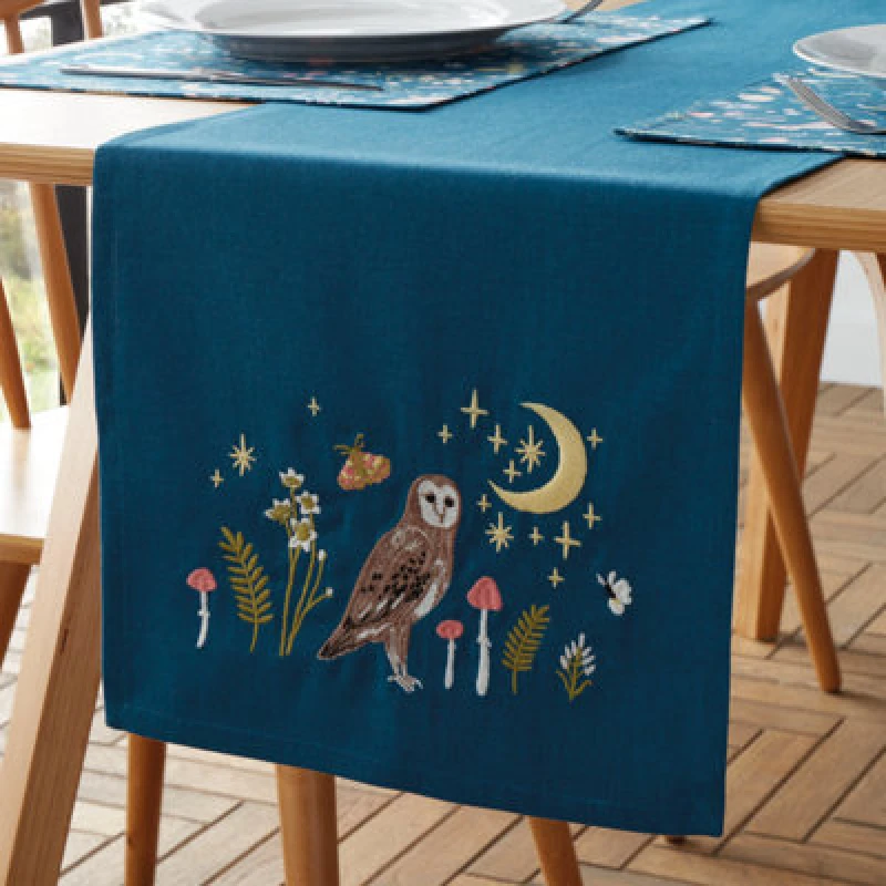 Image of Catherine Lansfield Catherine Lansfield 'Enchanted Twilight Animals' Cotton Dining Table Runner in Navy Navy One Size Unisex 5057681188188