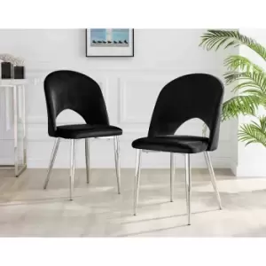 Image of Furniture Box 2x Arlon Black Velvet Silver Leg Dining Chairs