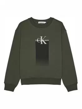 Image of Calvin Klein Jeans Boys Gradient Logo Sweatshirt - Dark Green, Dark Green, Size 12 Years