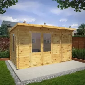 Image of Mercia 4.1m x 2.5m 28mm Wall Pent Log Cabin with Side Shed