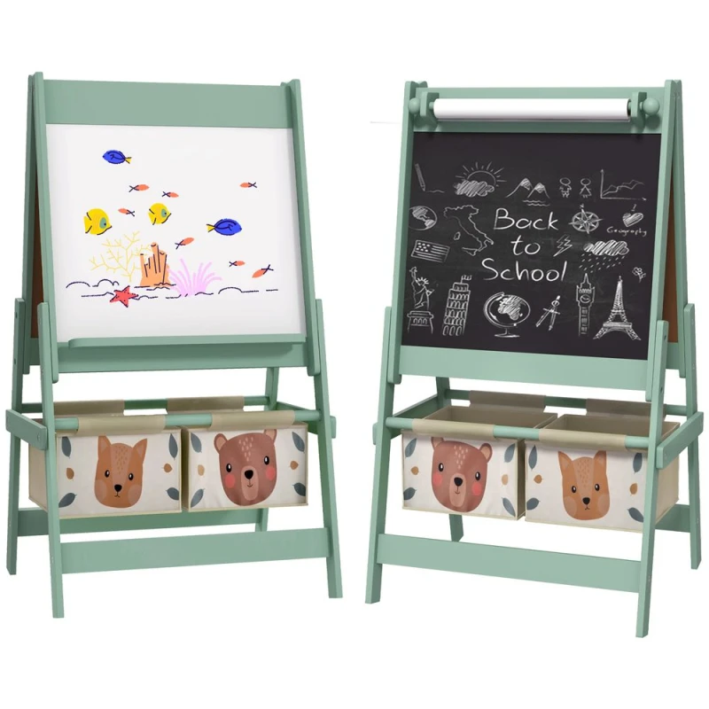 Image of AIYAPLAY Kids Easel with Paper Roll, 3 in 1 Art Easel Blackboard, Whiteboard Green - Green - Aiyaplay 5056725339371