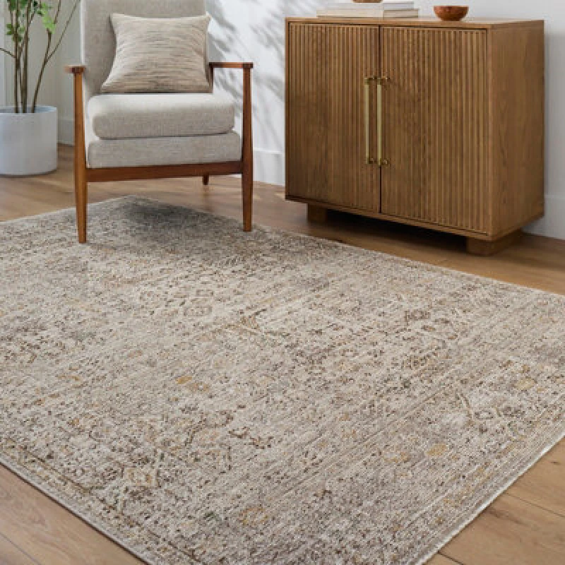Image of Galey Alix X Livabliss Vintage Oriental Boho Taupe/cream Myrtle Avenue I Area Rug 140 X 200 Cm - Ideal For Living Room