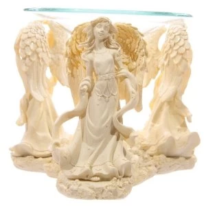 Image of Cream Angel Design Oil Burner with Glass Dish