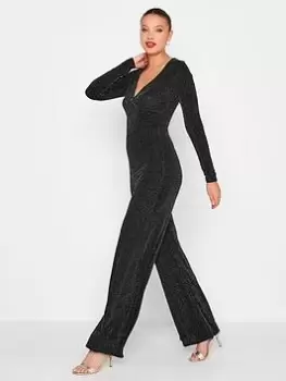 Image of Long Tall Sally Black/sliver Sparkle Wrap Jumpsuit, Black, Size 8-10, Women