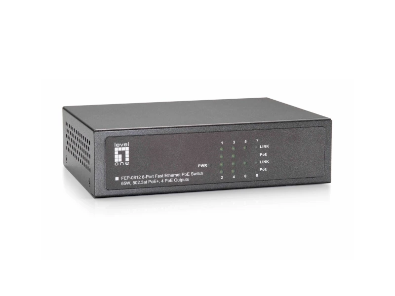 Image of LevelOne 8-Port Fast Ethernet PoE Switch. 802.3at/af PoE. 4 PoE Output