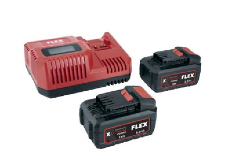 Image of Flex 10.8/18V Rapid Charger & 2X 18V 5Ah Li Ion Batteries With Charge Indicator
