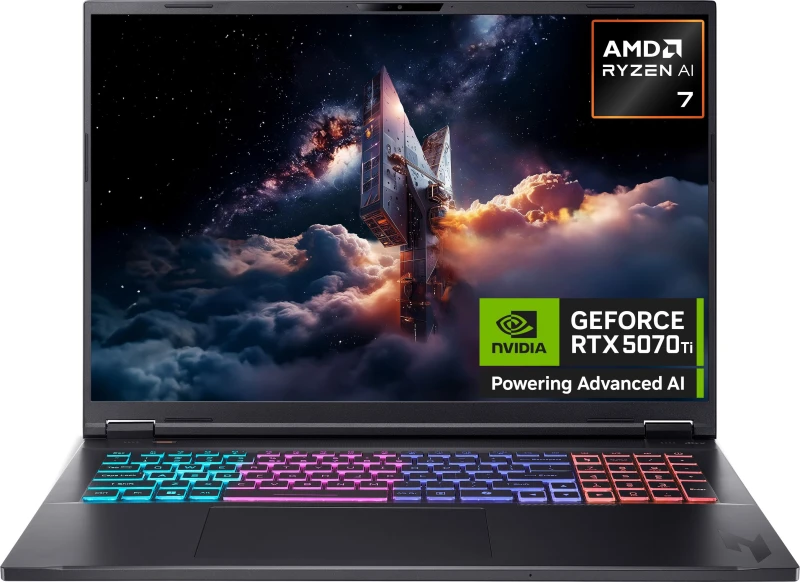 Image of Acer Nitro 18 AI AN18-61 18" Gaming Laptop - NVIDIA GeForce RTX 5070 Ti, AMD Ryzen AI 7, 1TB SSD - Black