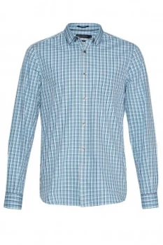 Image of Mens French Connection Gingham Dot Shirt Blue