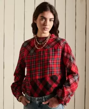 Image of Superdry Long Sleeve Woven Checked Top