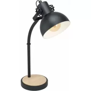 Image of Curved Table Lamp Desk Light Black Steel Shade & Wood Base 1 x 28W E27 Bulb