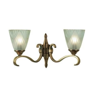 Image of 2 Light Indoor Twin Wall Light Antique Brass with Glass, E14