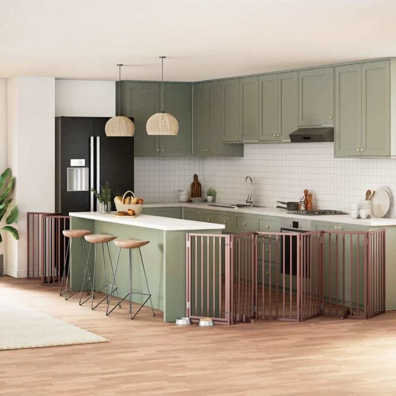 Image of vidaXL Dog Gate with Door Foldable 9 Panels Brown 450cm Poplar Wood, Brown 3155550