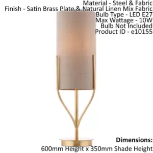 Image of Table Lamp Satin Brass Plate & Natural Linen Mix Fabric 10W LED E27