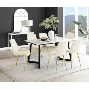 Image of Furniture Box Carson White Marble Effect Dining Table and 6 Cream Pesaro Gold Leg Chairs