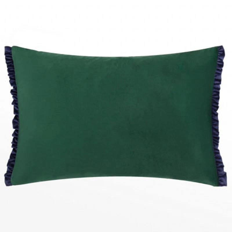 Image of Wylder Tilly Velvet Frill Reversible Cushion in Bottle Green Size: 40cm x 60cm Bottle Green Unisex 40cm x 60 cm