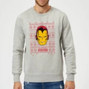 Image of Marvel Comics The Invincible Ironman Face Grey Christmas Sweatshirt - S - Grey
