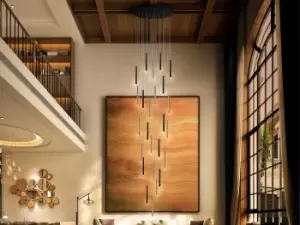 Image of Varas Cluster Drop Ultra Slim 14 Light Suspension 5 Meter Max Hanging Light, Gold & Matt Black Finish