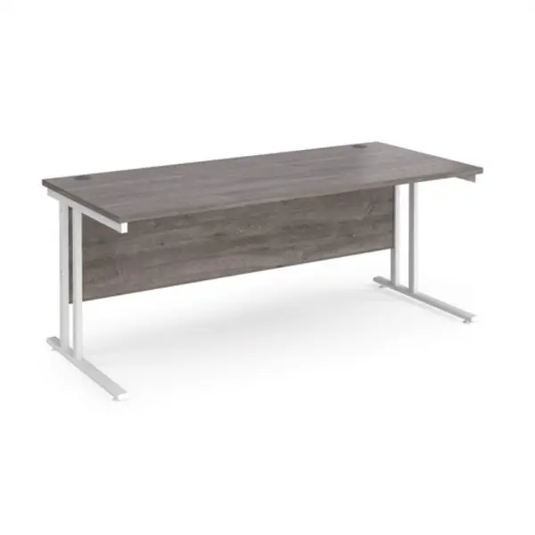 Image of Maestro 25 straight desk 1800mm x 800mm - white cantilever leg frame, grey oak top