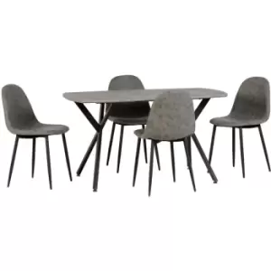 Image of Seconique - Athens Dining Set Concrete Effect with 4 Grey Chairs