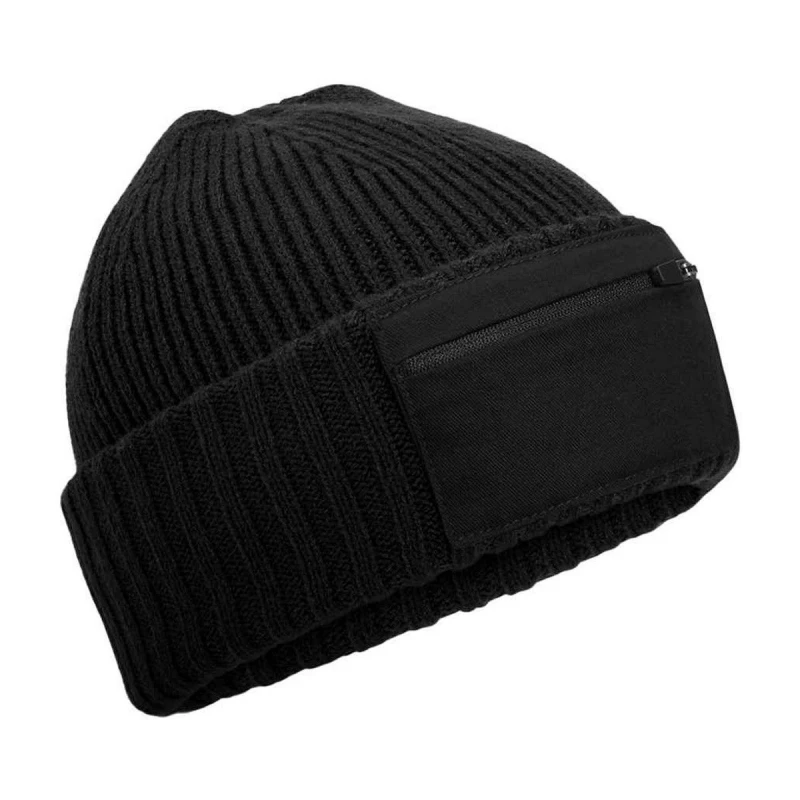 Image of Beechfield Beechfield Men Zip Patch Beanie in Black One Size Male 5063693967888