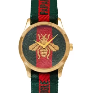 Image of Swiss Le Marche Des Merveilles Green & Red Striped Nylon Watch