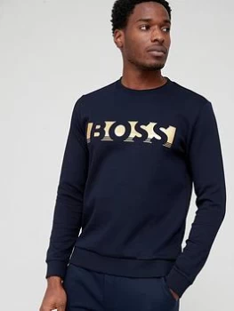 Image of BOSS Salbo 1 Large Logo Sweatshirt - Dark Blue , Dark Blue, Size S, Men
