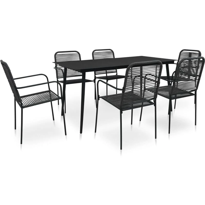 Image of VIDAXL 7 Piece Garden Dining Set Cotton Rope and Steel Black Vidaxl 8720286210222