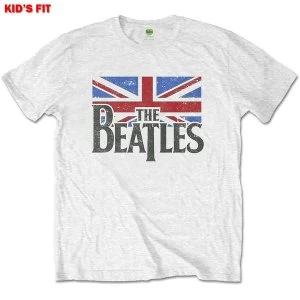 Image of The Beatles - Logo & Vintage Flag Kids 7 - 8 Years T-Shirt - White