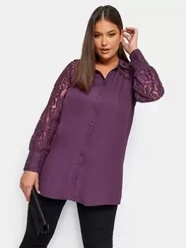 Image of Yours Lace Shirt, Purple, Size 20, Women