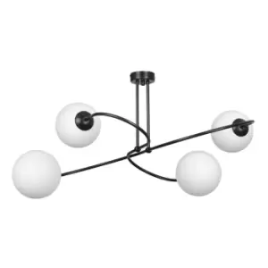 Image of Selbi Black Globe Multi Arm Semi Flush Ceiling light with White Glass Shades, 4x E14