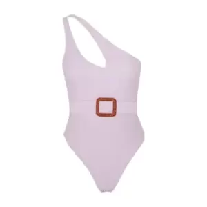 Image of Missguided One Shoulder Cut Out Belted Swimsuit - Purple
