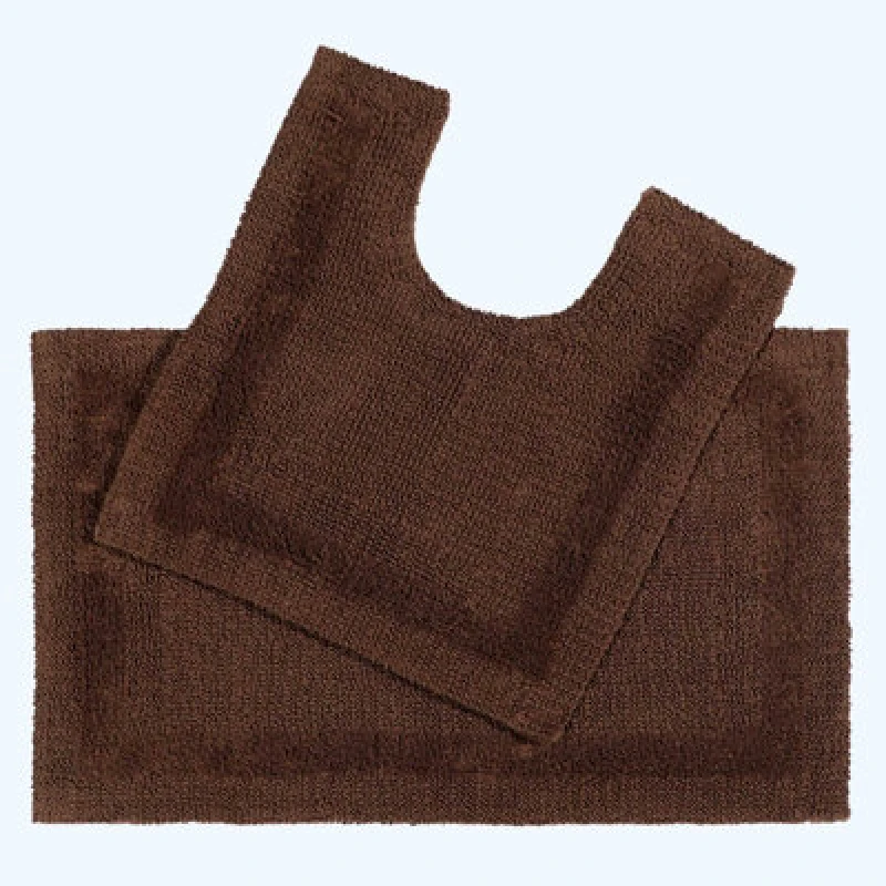 Image of Homescapes Luxury Reversible Cotton Bath Mat Set - Chocolate